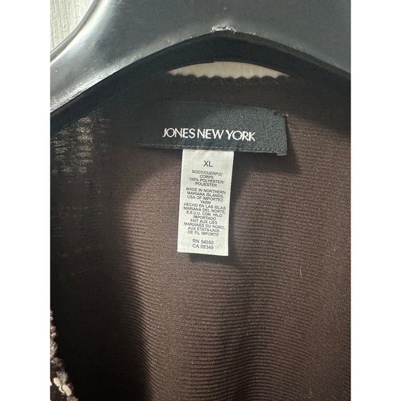 Jones New York Brown and White V Neck Shirt Size XL 3/4 sleeve w/Sequin Accents - Picture 3 of 7